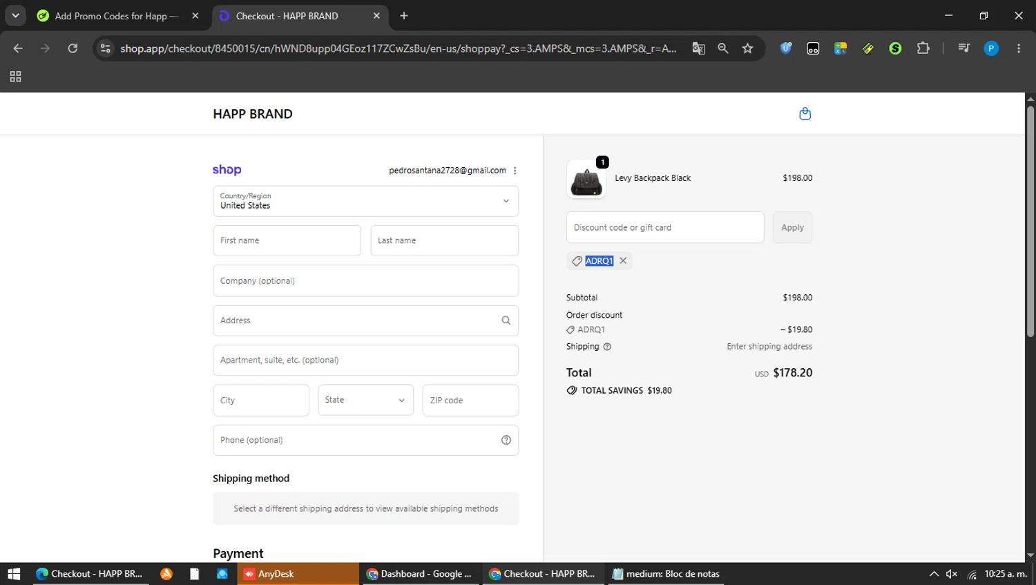 Happ promo code screenshot showing code ADRQ1 applied at Happ checkout page. Uploaded by SimplyCodes community member MAVESA on Jun 9, 2026