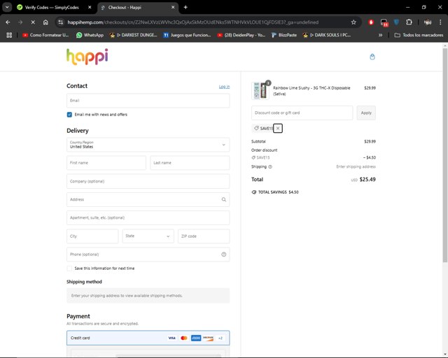 Happi Hemp checkout page showing Happi Hemp discount code box | Screenshot taken by SimplyCodes community member on Nov 7, 2024