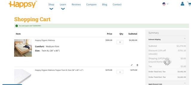 Happsy checkout page showing Happsy discount code box | Screenshot taken by SimplyCodes community member on Jul 19, 2025