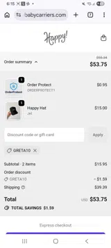 Happy Baby Carriers coupon verification screenshot