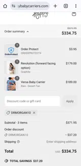 Happy Baby Carriers coupon verification screenshot