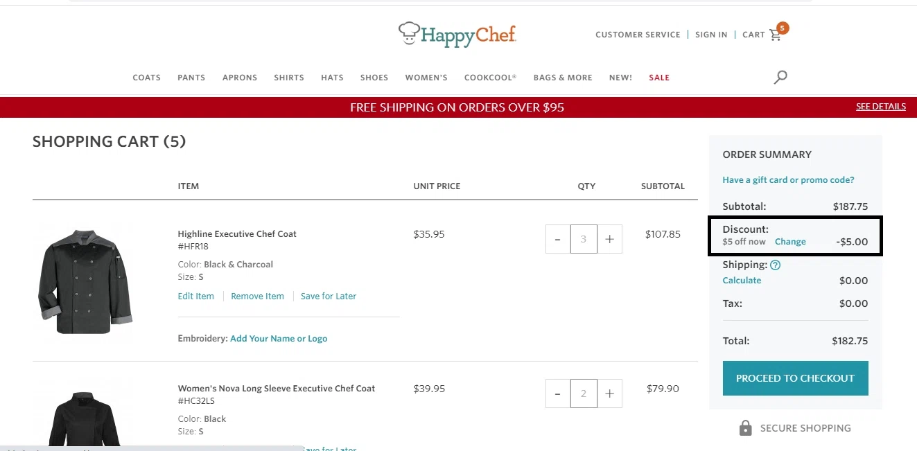 Happy Chef checkout page showing Happy Chef promo code box | Screenshot taken by SimplyCodes community member on Aug 8, 2020