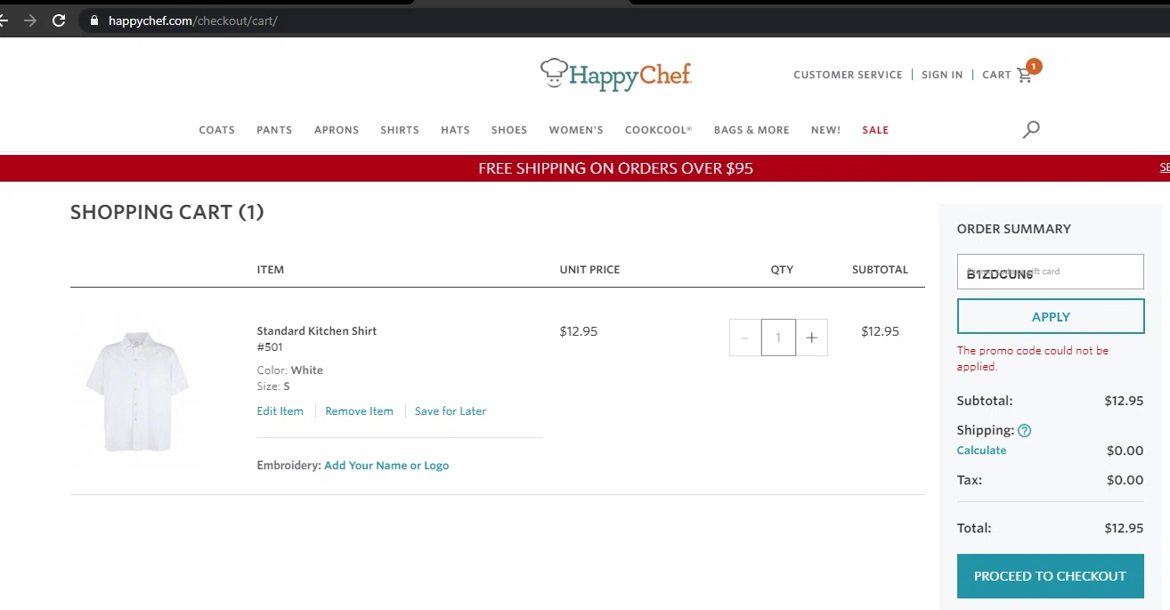 Happy Chef checkout page showing Happy Chef promo code box | Screenshot taken by SimplyCodes community member on Jul 13, 2020