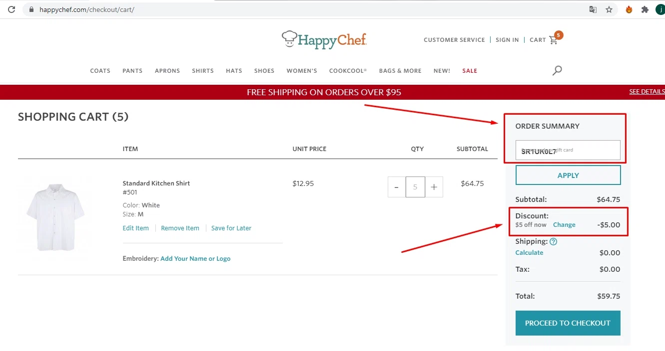 Happy Chef checkout page showing Happy Chef promo code box | Screenshot taken by SimplyCodes community member on Jul 13, 2020