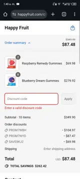 Happy Fruit coupon verification screenshot
