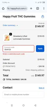 Happy Fruit coupon verification screenshot