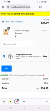 Happy Fruit coupon verification screenshot