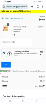 Happy Fruit coupon verification screenshot