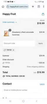 Happy Fruit coupon verification screenshot