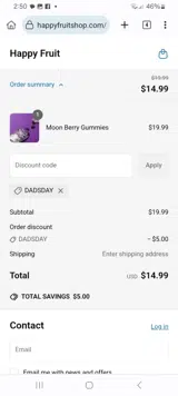Happy Fruit coupon verification screenshot