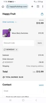 Happy Fruit coupon verification screenshot