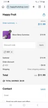 Happy Fruit coupon verification screenshot