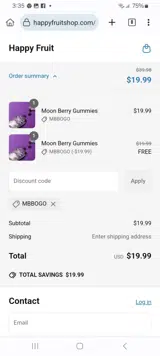 Happy Fruit coupon verification screenshot