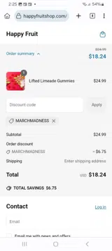 Happy Fruit coupon verification screenshot