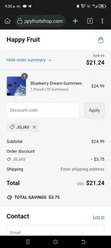 Happy Fruit coupon verification screenshot