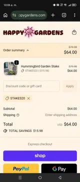 Happy Gardens coupon verification screenshot