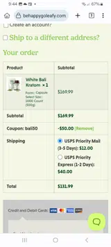 Happy Go Leafy coupon verification screenshot