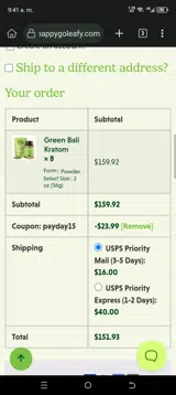 Happy Go Leafy coupon verification screenshot