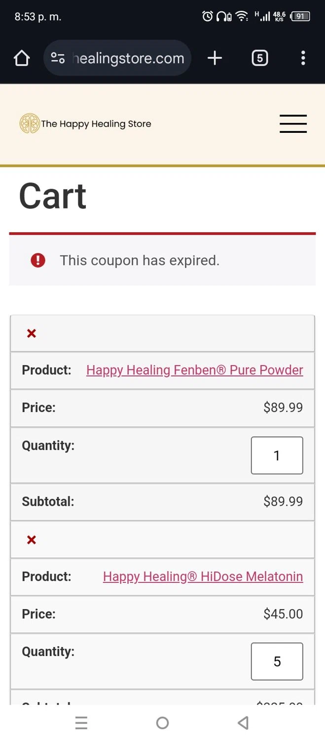 The Happy Healing Store coupon code screenshot showing code BLKFRIDAY24 applied at The Happy Healing Store checkout page. Uploaded by SimplyCodes community member Code_339264826 on Mar 21, 2025