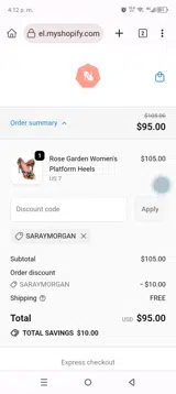 SARAYMORGAN coupon verification screenshot