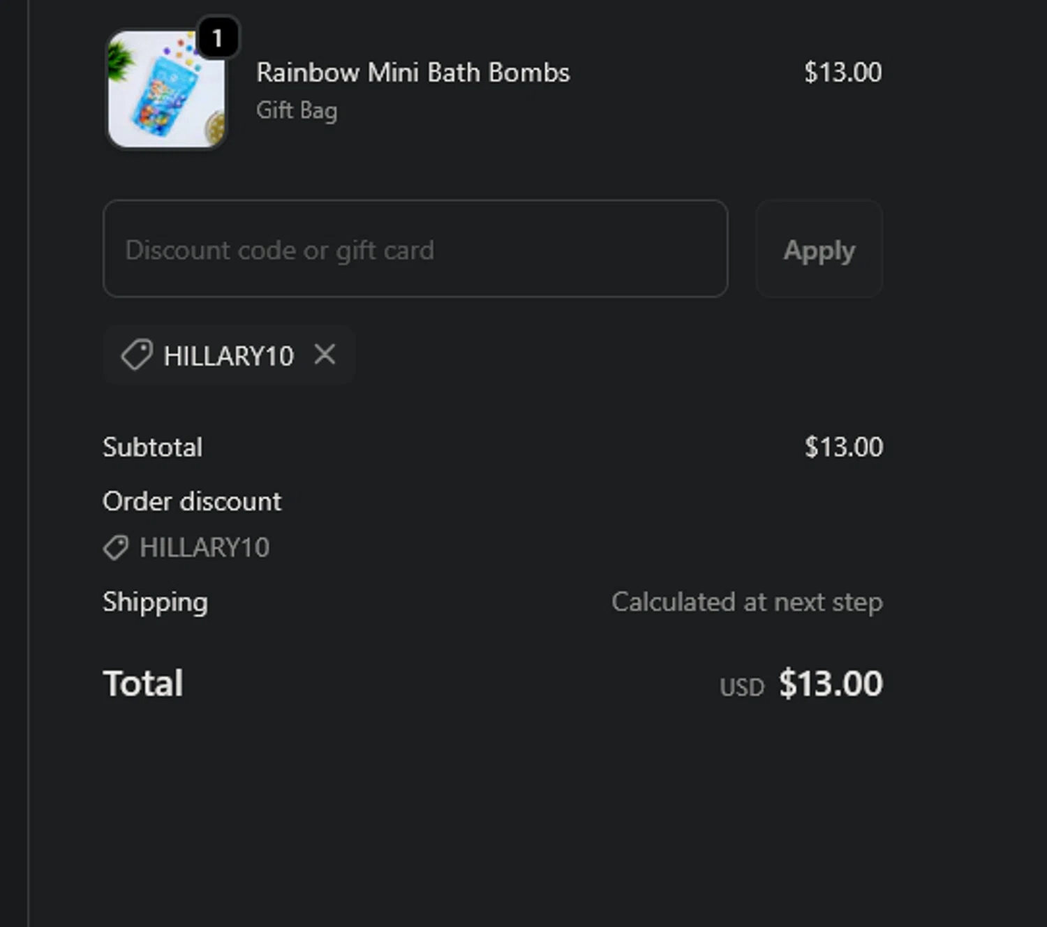 Happy Hippo Bath coupon code screenshot showing code HILLARY10 applied at Happy Hippo Bath checkout page. Uploaded by SimplyCodes community member xocelot44x on Dec 28, 2025
