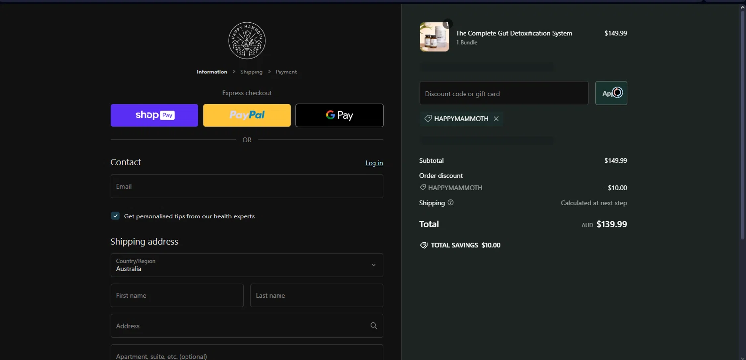 where to use Happy Mammoth promo code box
