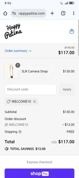 WELCOME10 coupon verification screenshot
