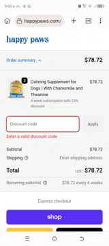 WOOF coupon verification screenshot
