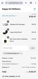 EATDRINKFINDBEAUTY coupon verification screenshot