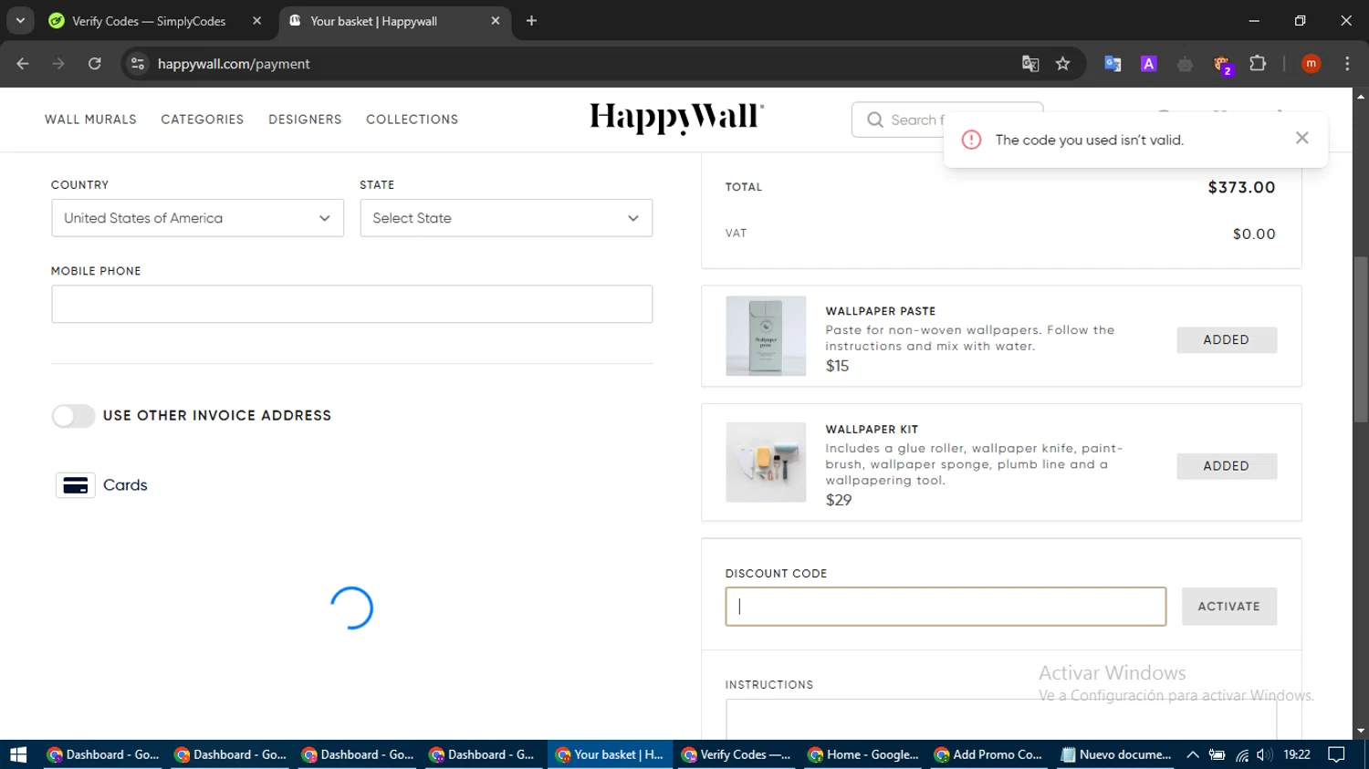 HappyWall discount code screenshot showing code THESOUTHERNHOSTHW applied at HappyWall checkout page. Uploaded by SimplyCodes community member SmartFalcon9323 on Feb 15, 2025