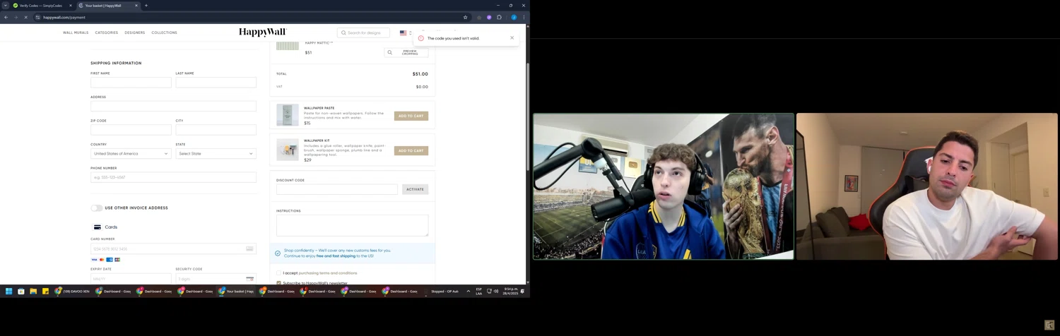 HappyWall discount code screenshot showing code THEGARBUTTHOUSEHW applied at HappyWall checkout page. Uploaded by SimplyCodes community member BargainGuardian280 on Apr 29, 2025