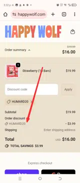 Happy Wolf coupon verification screenshot