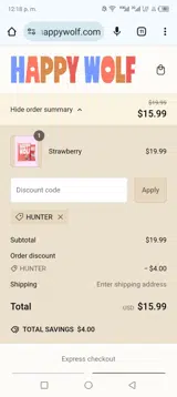 Happy Wolf coupon verification screenshot