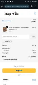 prom10 coupon verification screenshot