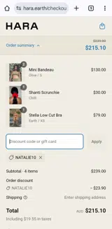 Natalie10 coupon verification screenshot