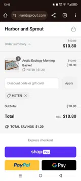 Harbor and Sprout coupon verification screenshot