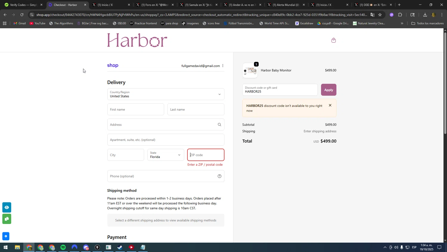Harbor Baby Monitor discount code screenshot showing code HARBOR25 applied at Harbor Baby Monitor checkout page. Uploaded by SimplyCodes community member SOOOOOOOOOOOOOOOOOOOOOOO on Oct 19, 2025