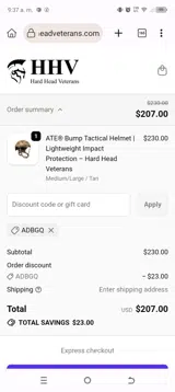 Hard Head Veterans coupon verification screenshot