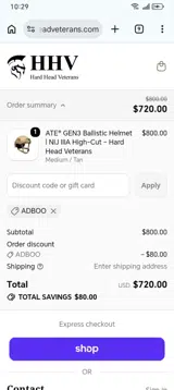 Hard Head Veterans coupon verification screenshot