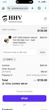 Hard Head Veterans coupon verification screenshot