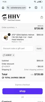 Hard Head Veterans coupon verification screenshot