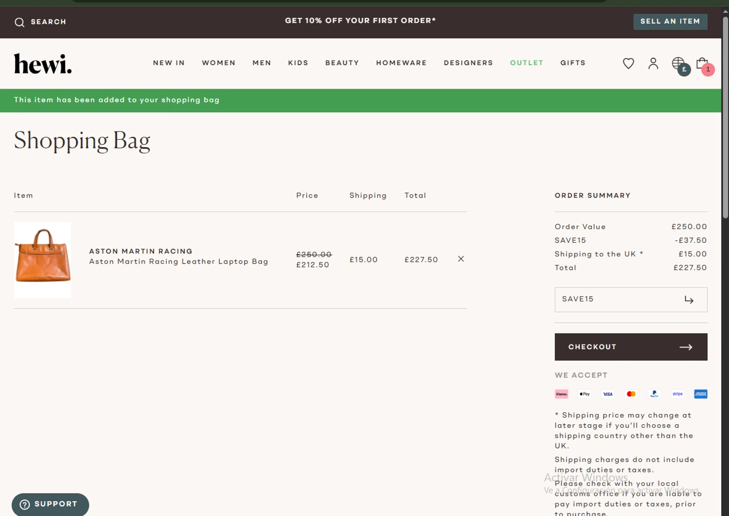 Hardly Ever Worn It checkout page showing Hardly Ever Worn It promo code box | Screenshot taken by SimplyCodes community member on Aug 8, 2025