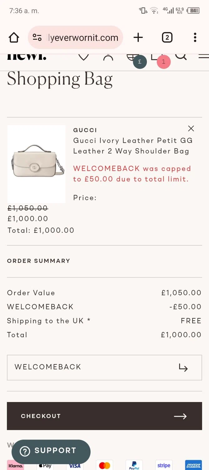 Hardly Ever Worn It promo code screenshot showing code Welcomeback applied at Hardly Ever Worn It checkout page. Uploaded by SimplyCodes community member Xx_Cogeburras3000_xX on Sep 26, 2025