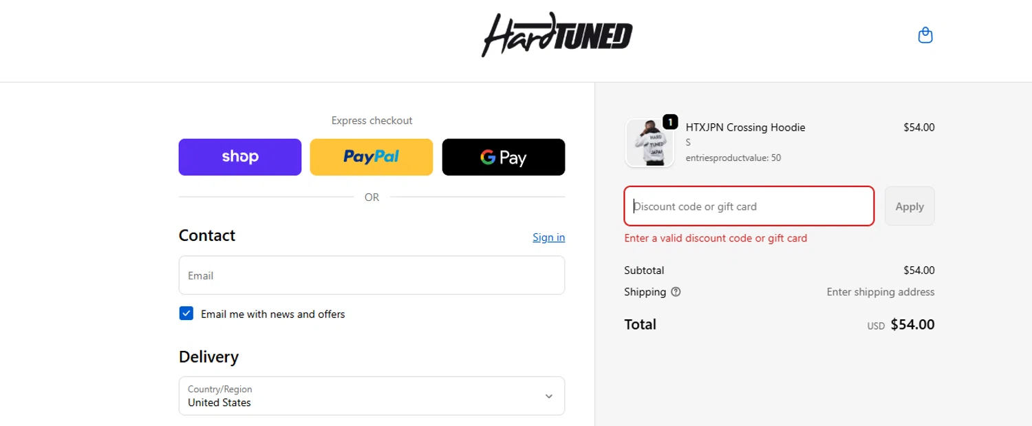 Hardtuned discount code screenshot showing code VALENTINE applied at Hardtuned checkout page. Uploaded by SimplyCodes community member Handivlak on Feb 17, 2026