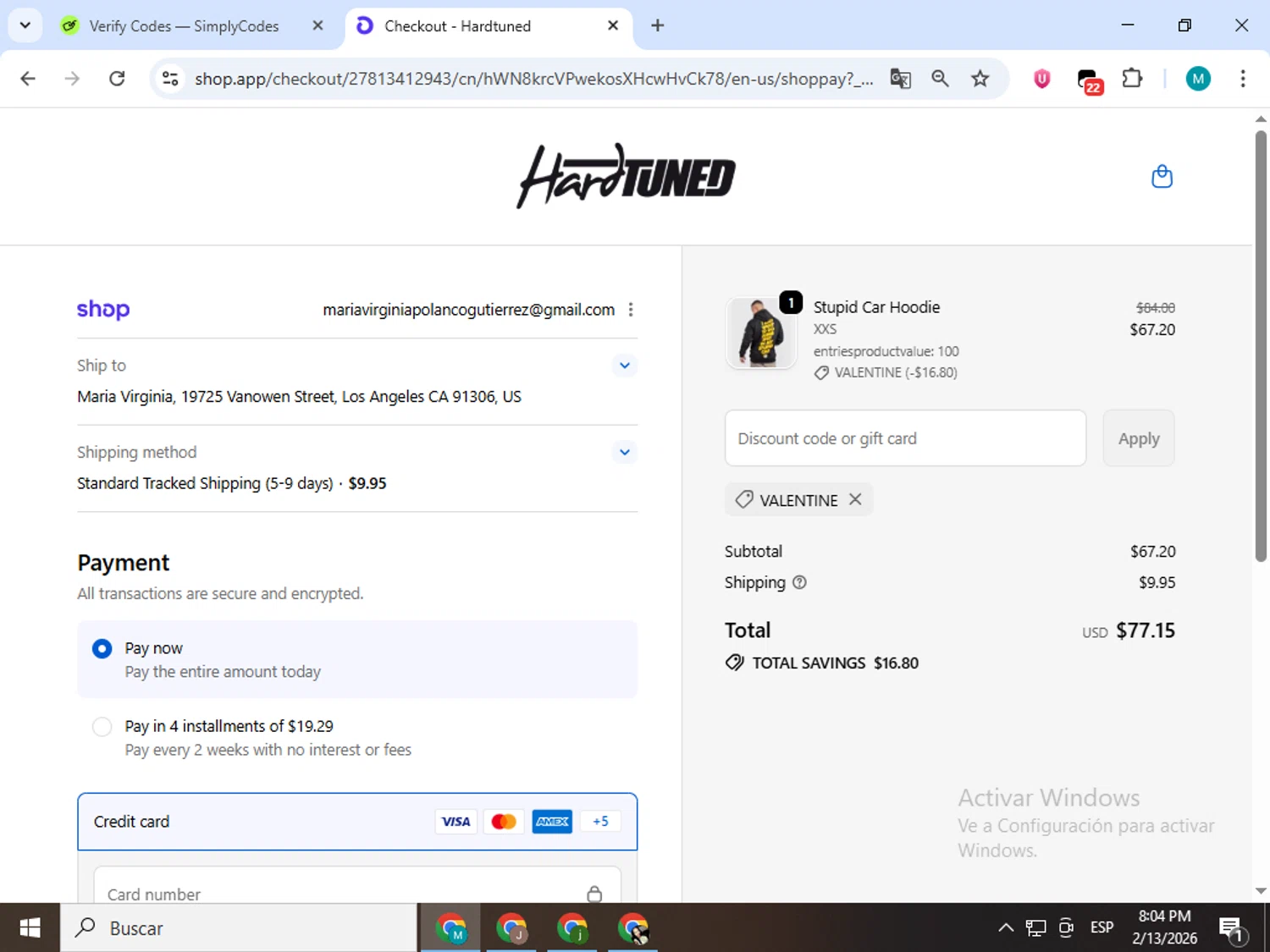 Hardtuned checkout page showing Hardtuned discount code box | Screenshot taken by SimplyCodes community member on Feb 14, 2026
