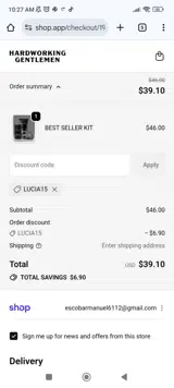 LUCIA15 coupon verification screenshot