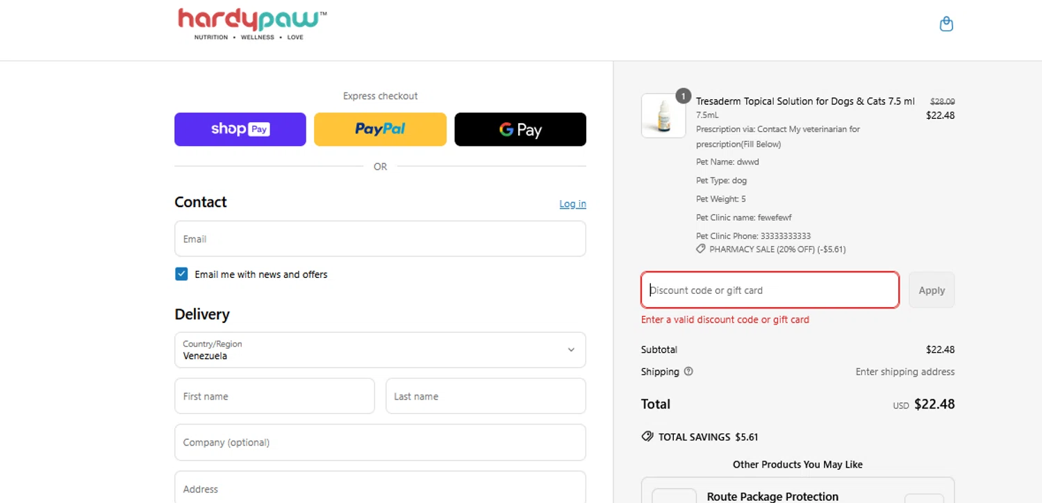 HardyPaw discount code screenshot showing code 15%offtag applied at HardyPaw checkout page. Uploaded by SimplyCodes community member pkwhite on Jun 16, 2025
