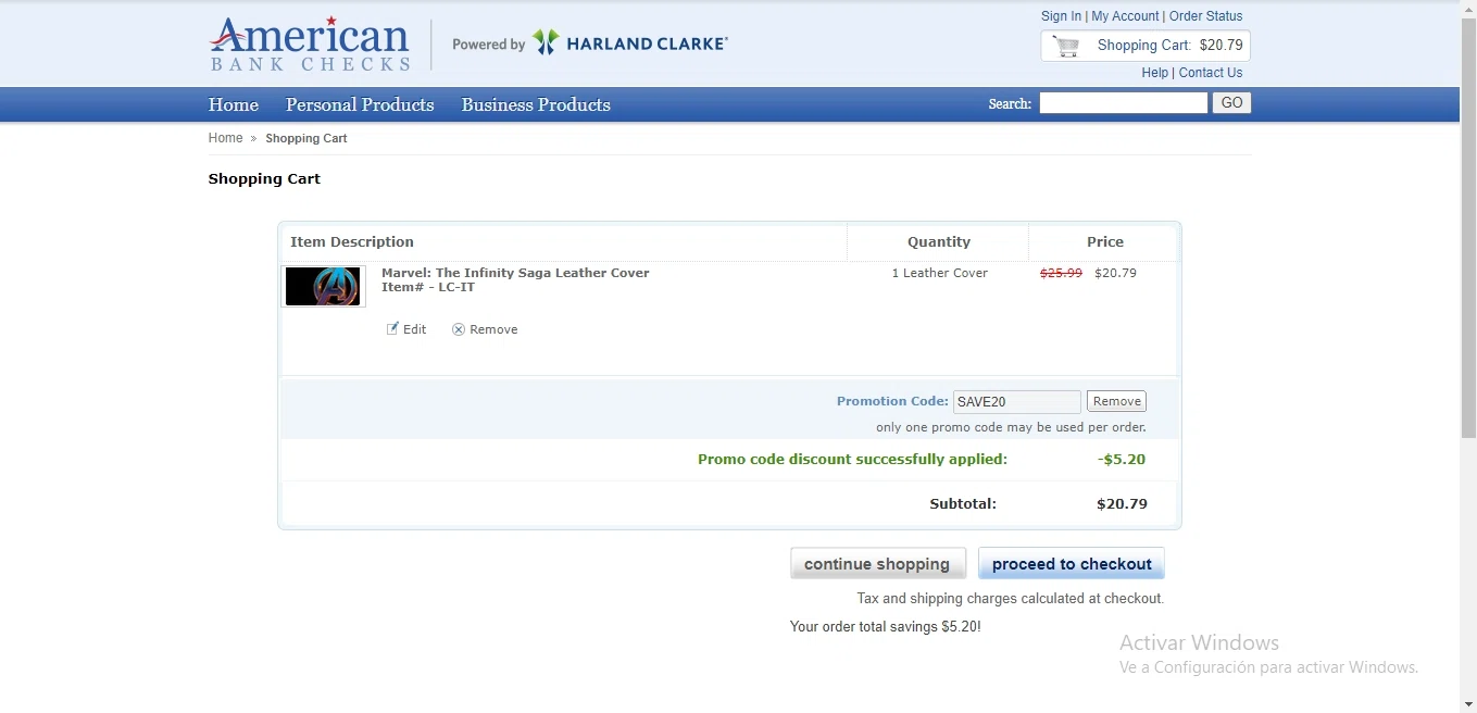 Harland Clarke checkout page showing Harland Clarke promo code box | Screenshot taken by SimplyCodes community member on May 8, 2021