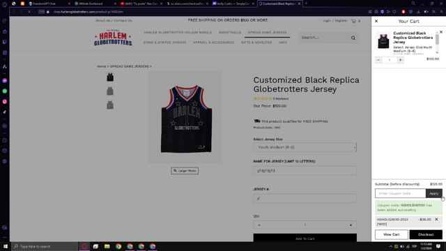 Harlem Globetrotters checkout page showing Harlem Globetrotters promo code box | Screenshot taken by SimplyCodes community member on Jan 2, 2024
