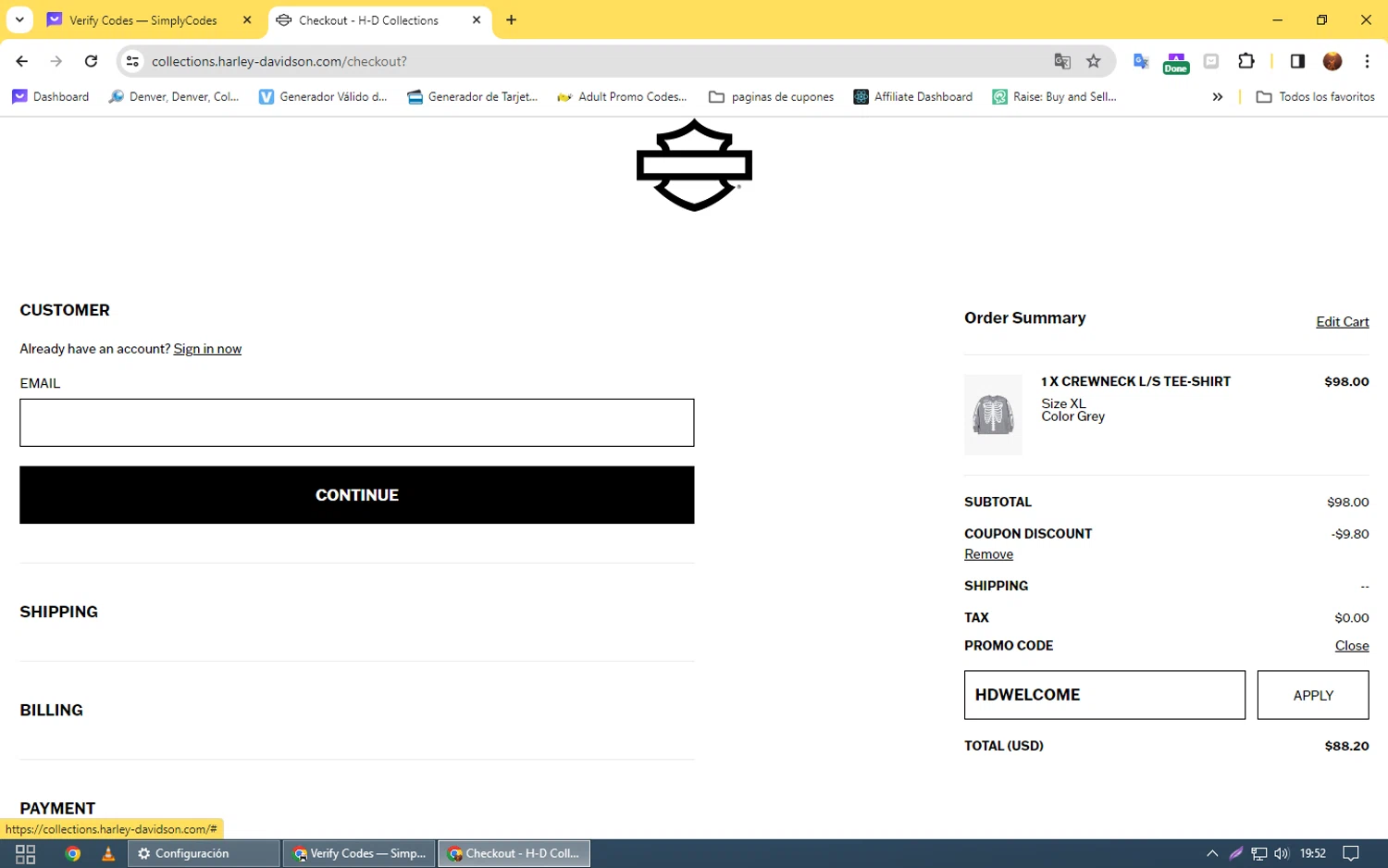 Harley-Davidson USA checkout page showing Harley-Davidson USA promo code box | Screenshot taken by SimplyCodes community member on Dec 29, 2023
